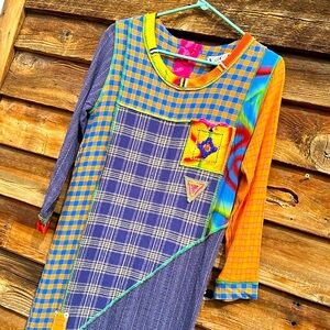 FAITH VINTAGE beaded midi dress Colorful Checkered Fabric patchwork